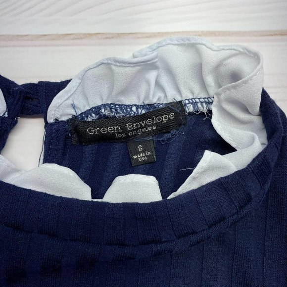 GREEN ENVELOPE Blue Sweater & White Blouse Combo Top S - Picture 4 of 9